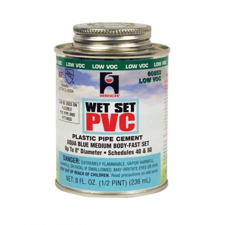 Hercules LOW VOC PVC SOLVENT CEMENT, 8 OZ, TRANSLUCENT LIQUID, BLUE, 091 003 60253